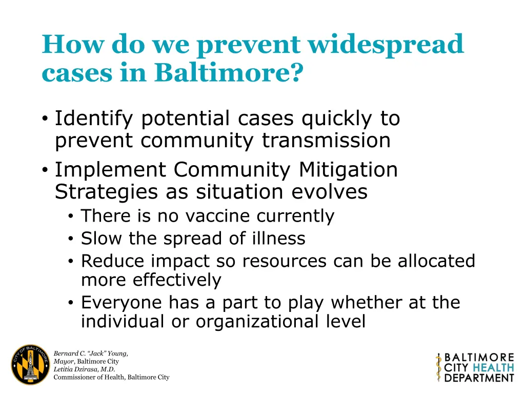 how do we prevent widespread cases in baltimore