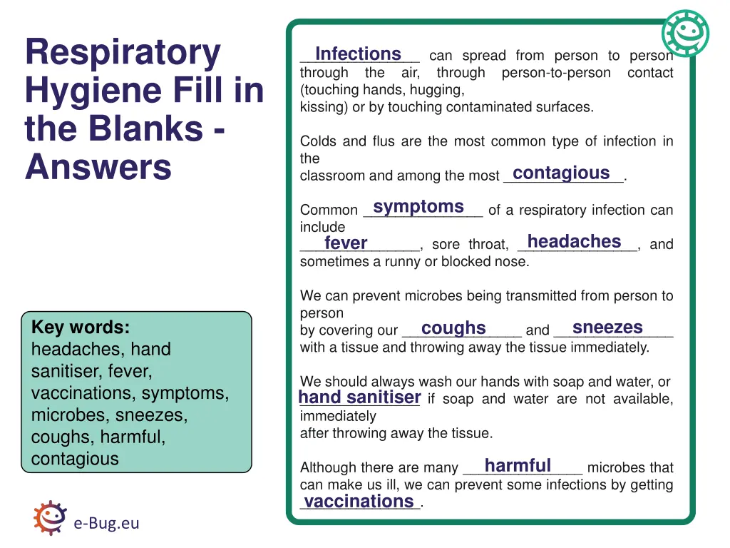 respiratory hygiene fill in the blanks answers