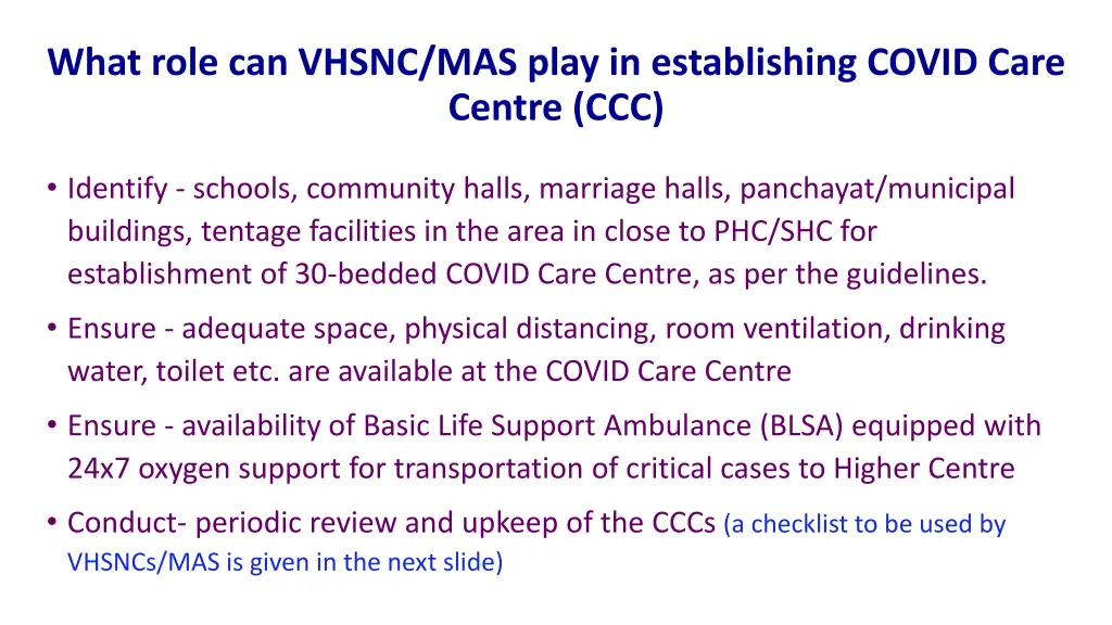 what role can vhsnc mas play in establishing