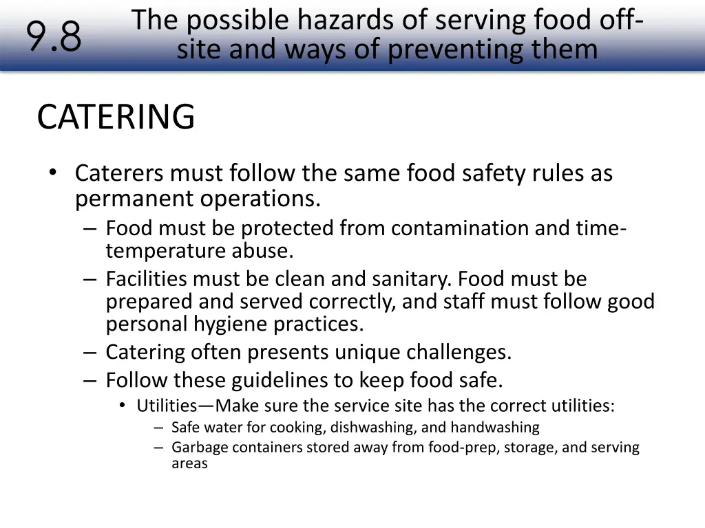 the possible hazards of serving food off site