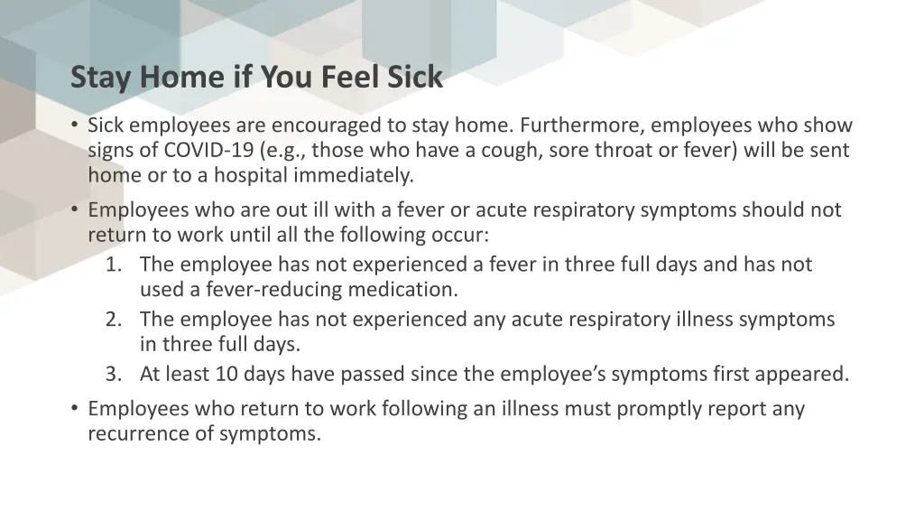 stay home if you feel sick