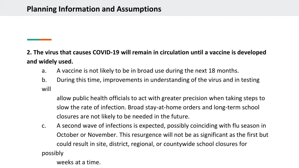 planning information and assumptions 1