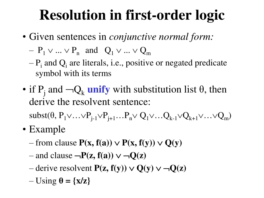 resolution in first order logic