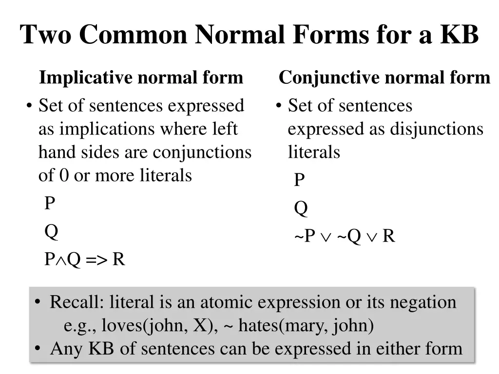 two common normal forms for a kb