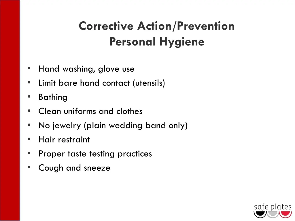 corrective action prevention personal hygiene