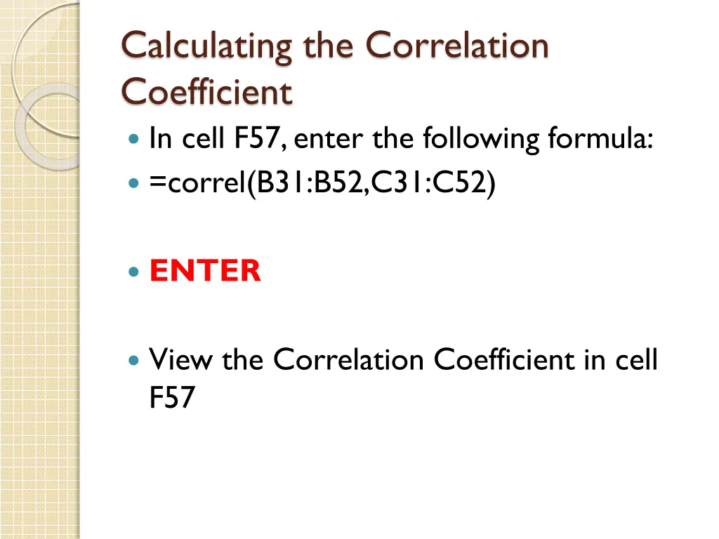 calculating the correlation coefficient in cell