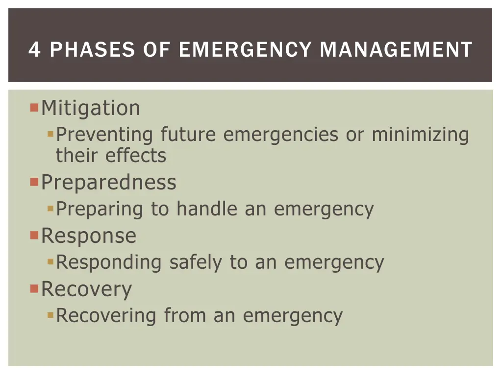 4 phases of emergency management