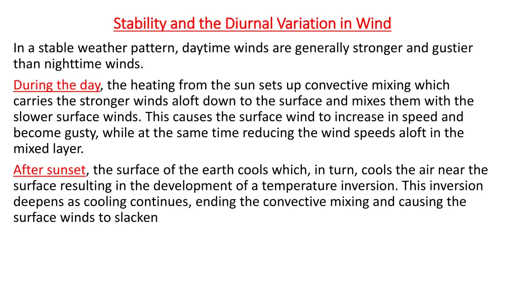 stability and the diurnal variation in wind