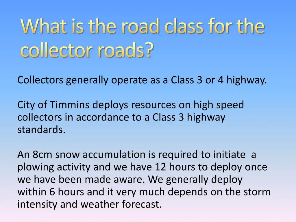 what is the road class for the collector roads