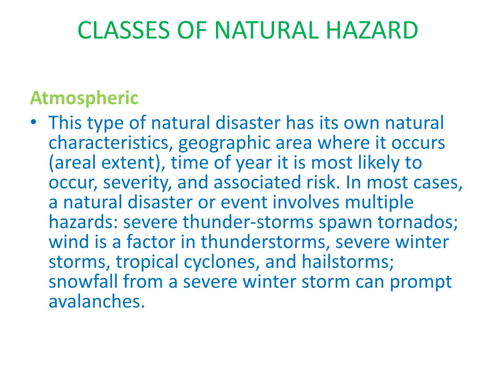 classes of natural hazard