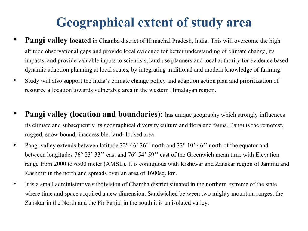 geographical extent of study area pangi valley