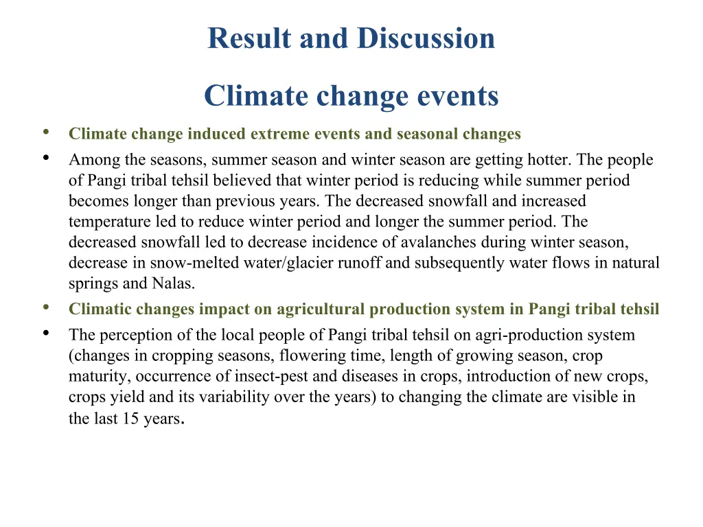 result and discussion climate change events