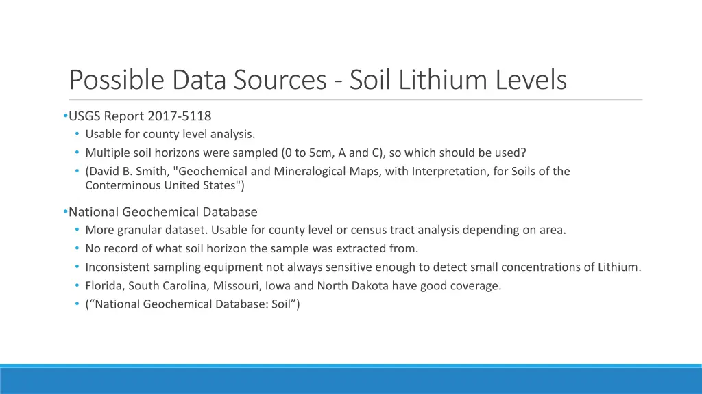 possible data sources soil lithium levels