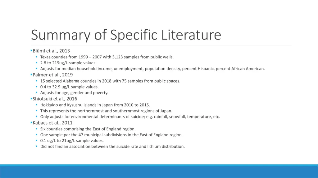 summary of specific literature