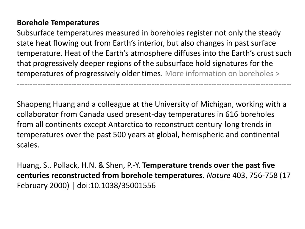 borehole temperatures subsurface temperatures