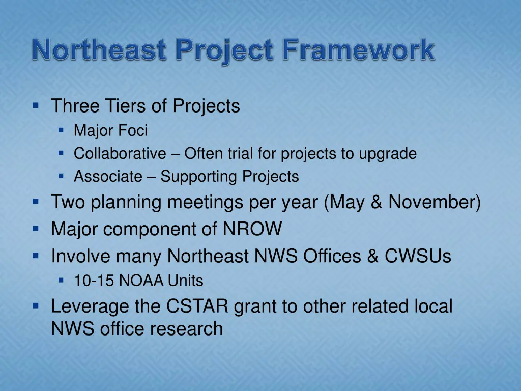 three tiers of projects major foci collaborative