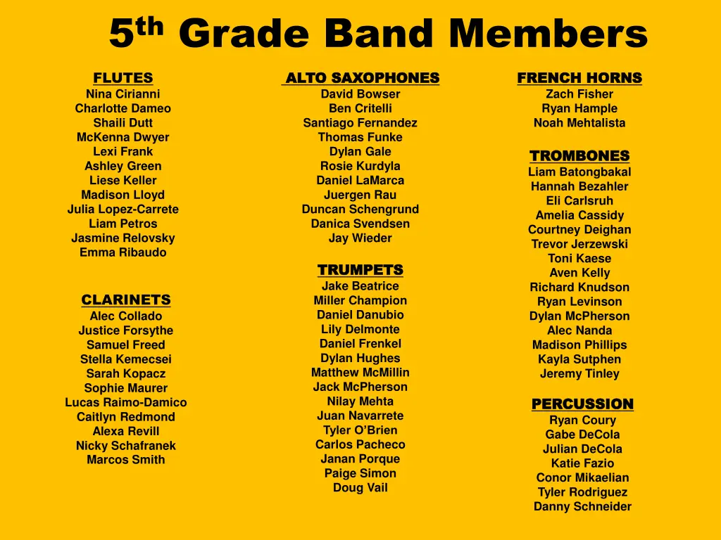 5 th grade band members