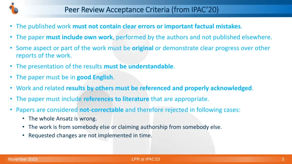 peer review acceptance criteria from ipac 20 peer