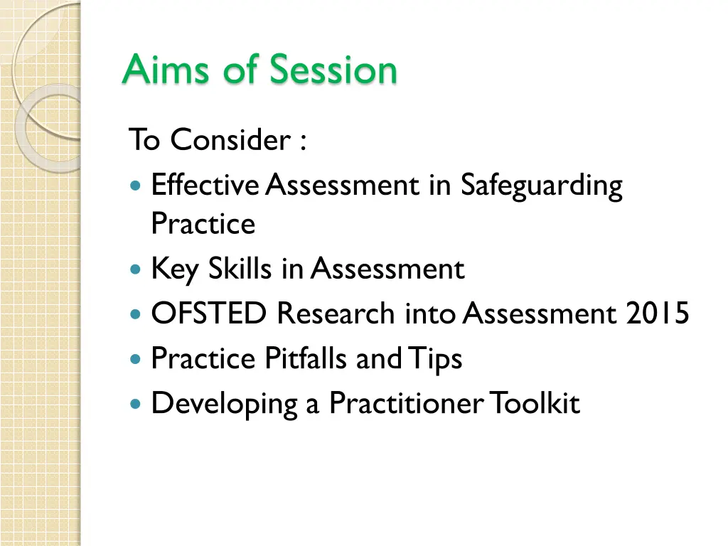 aims of session