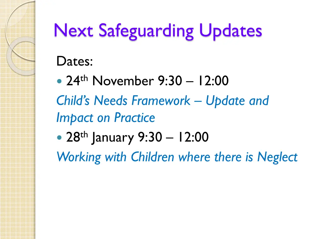 next safeguarding updates