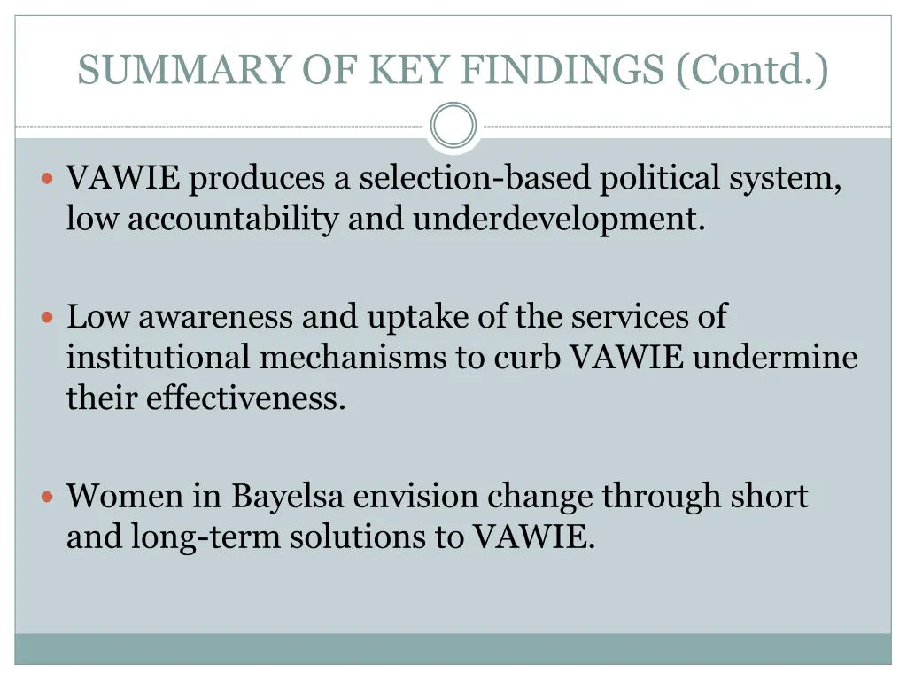 summary of key findings contd