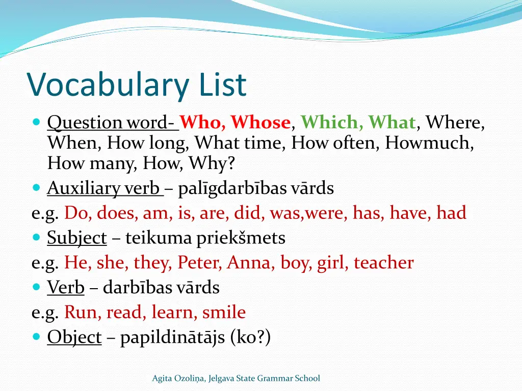 vocabulary list question word who whose which