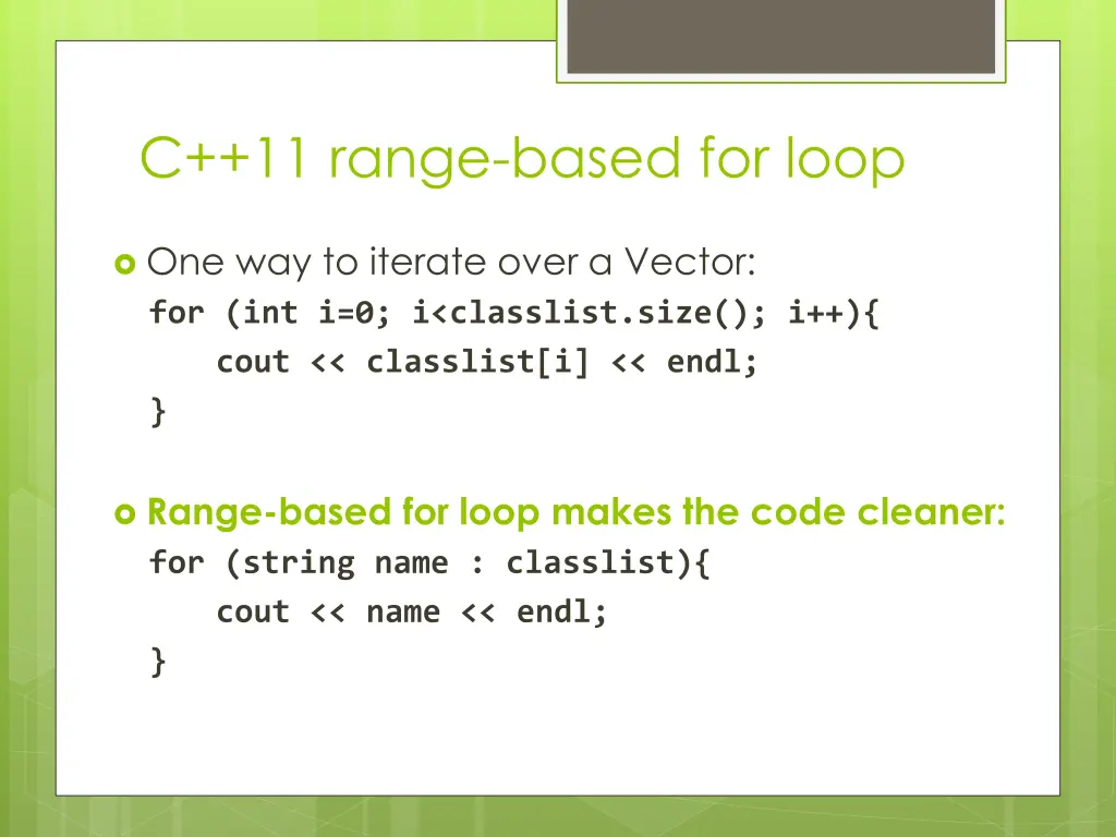 c 11 range based for loop