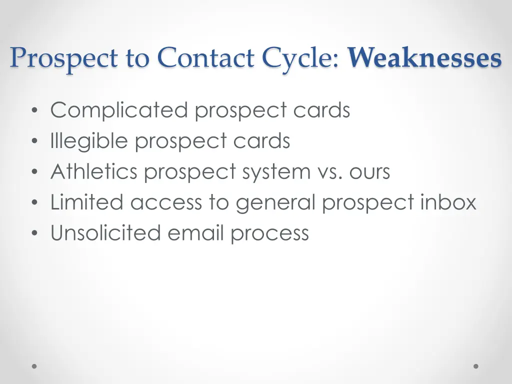 prospect to contact cycle weaknesses