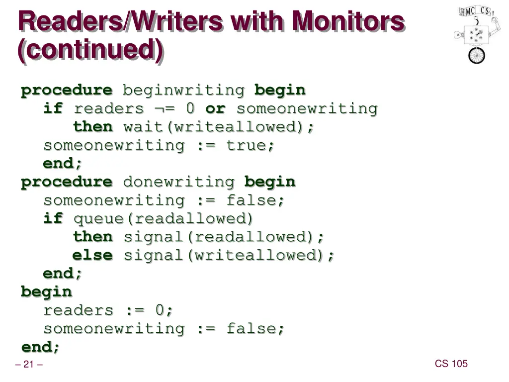 readers writers with monitors continued