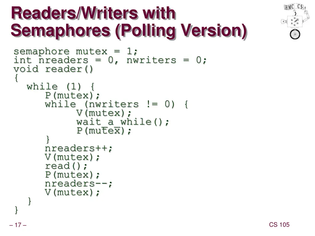 readers writers with semaphores polling version