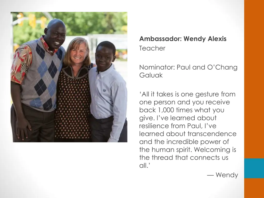 ambassador wendy alexis teacher