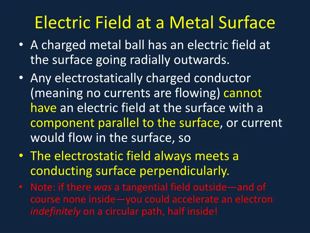 electric field at a metal surface a charged metal