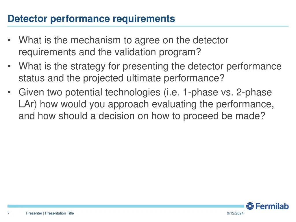 detector performance requirements