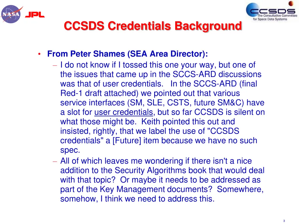 ccsds credentials background