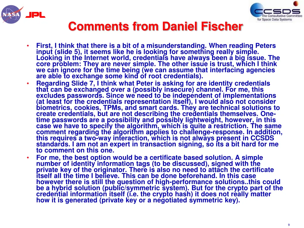 comments from daniel fischer