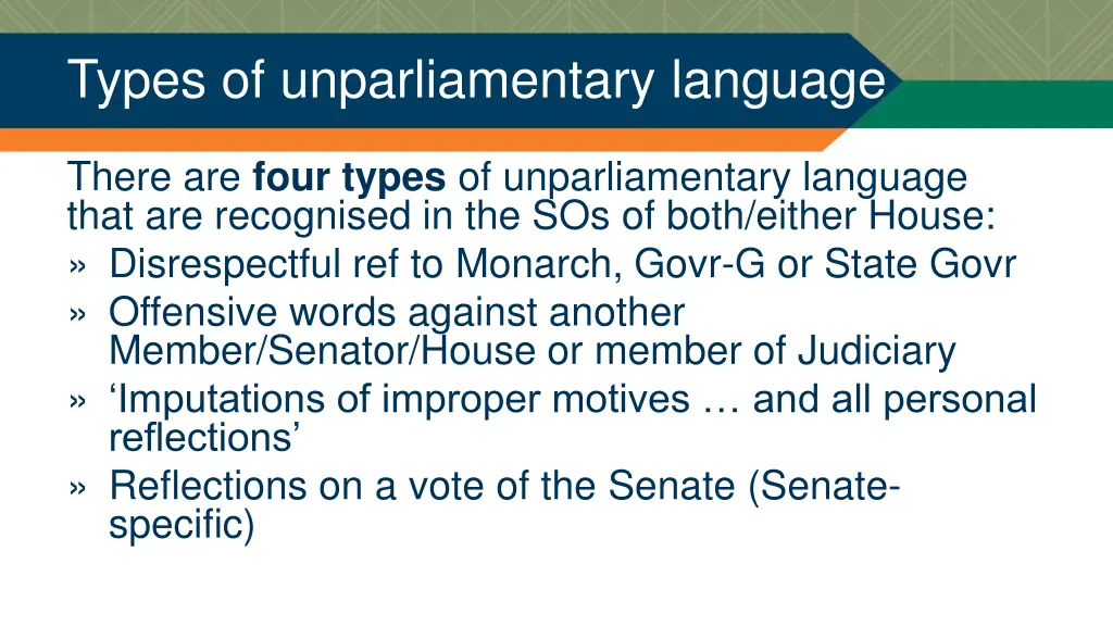 types of unparliamentary language