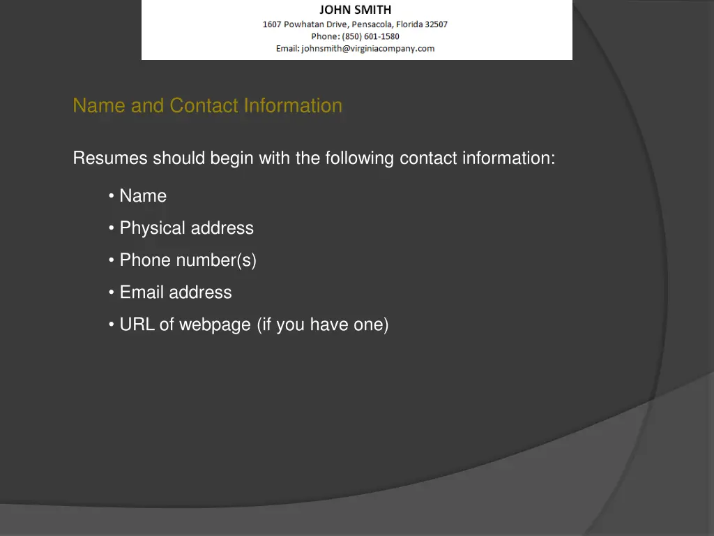 name and contact information