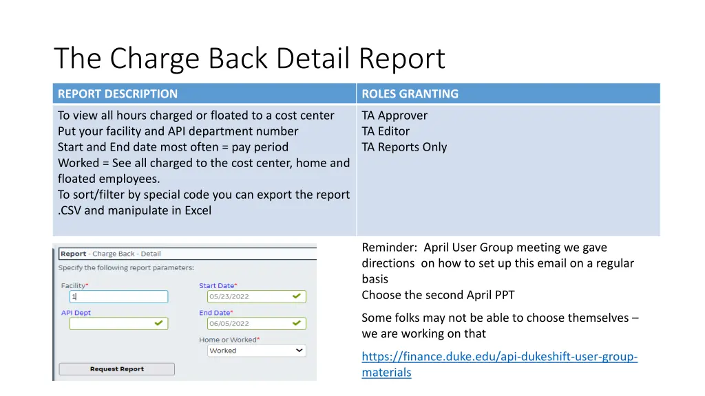 the charge back detail report