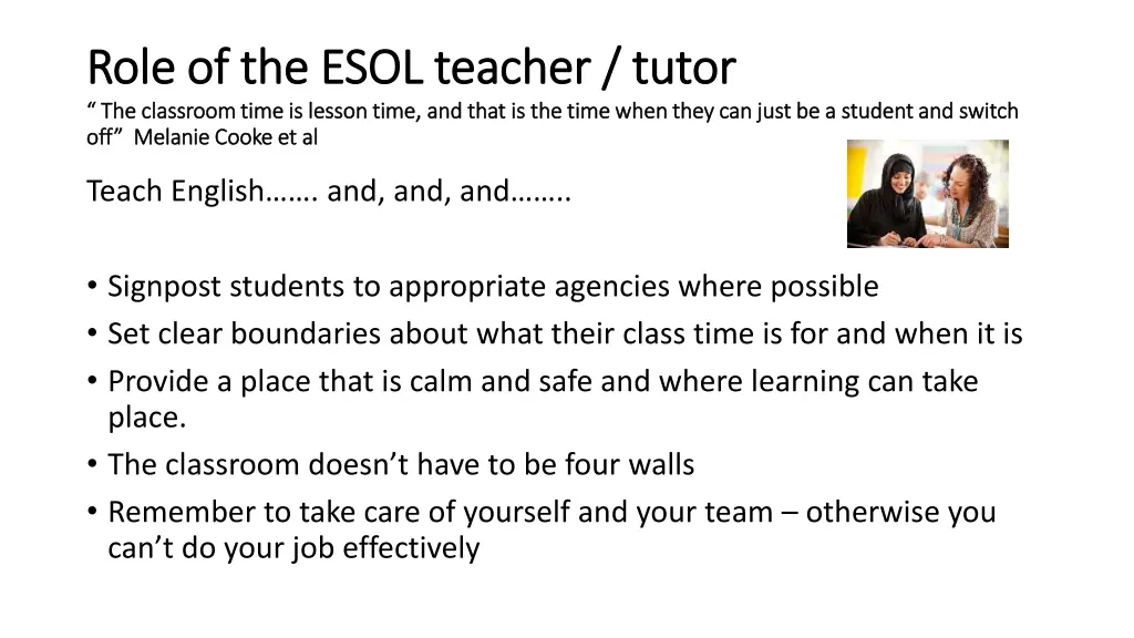 role of the esol teacher tutor role of the esol