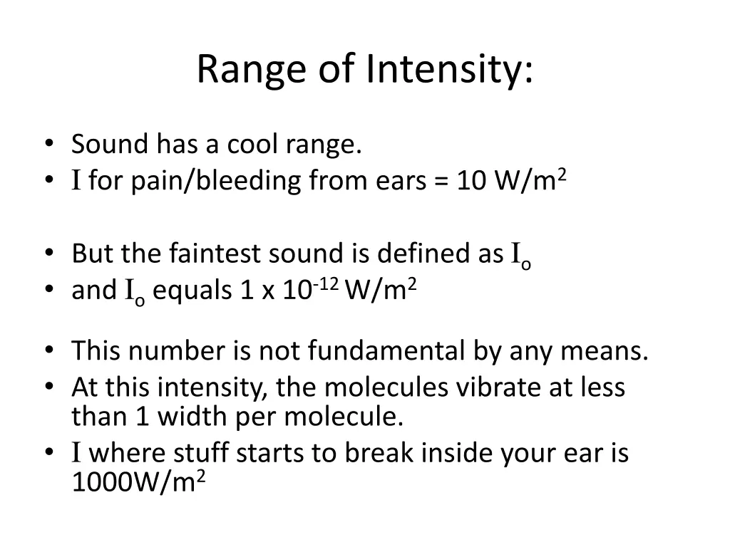 range of intensity