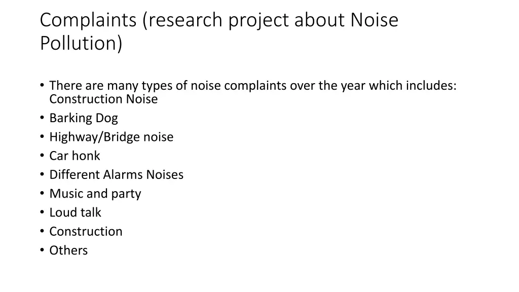 complaints research project about noise pollution