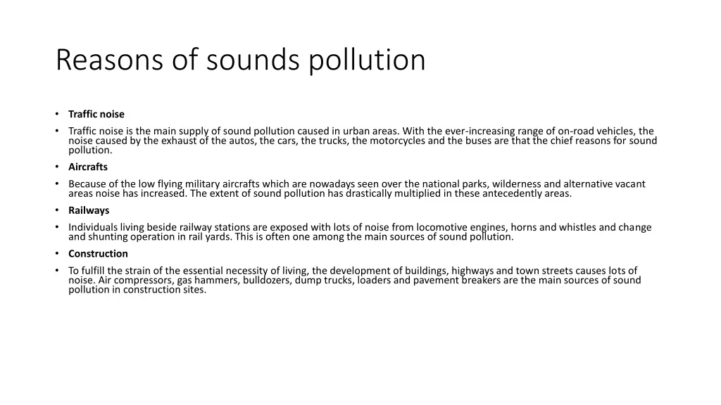 reasons of sounds pollution