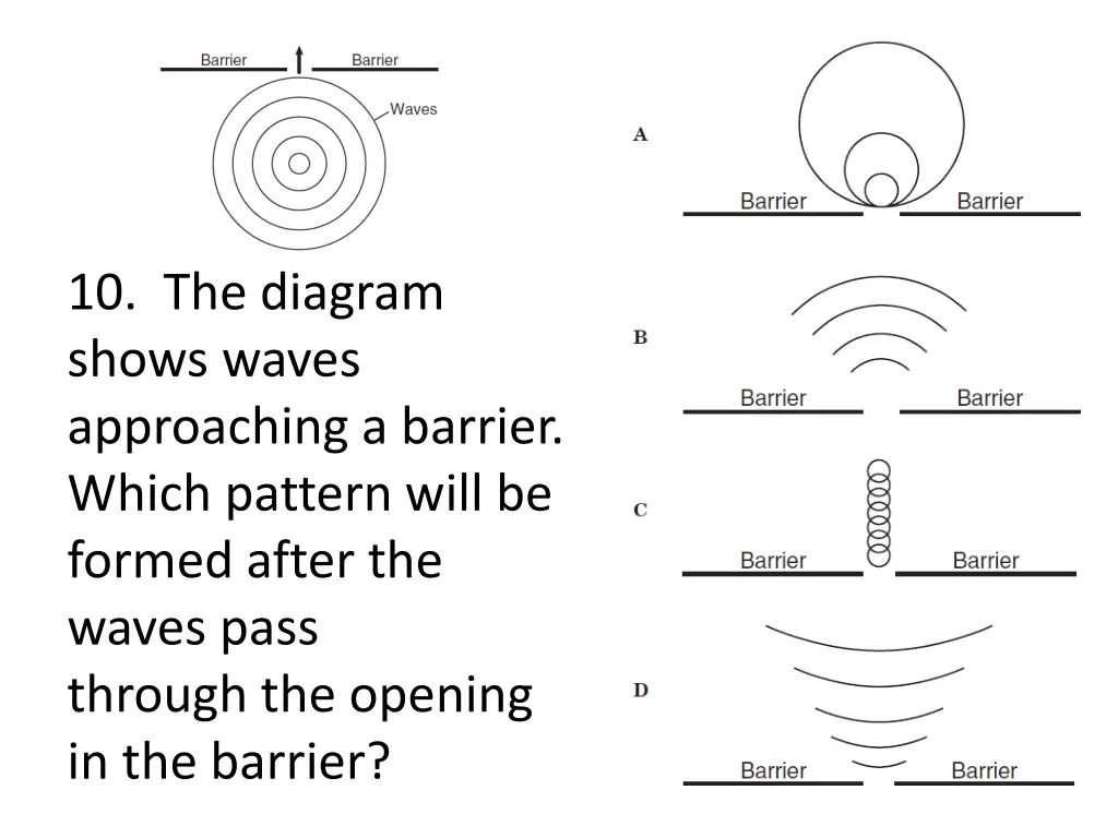 10 the diagram shows waves approaching a barrier