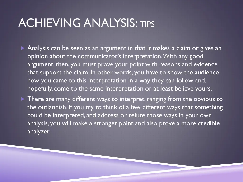 achieving analysis tips