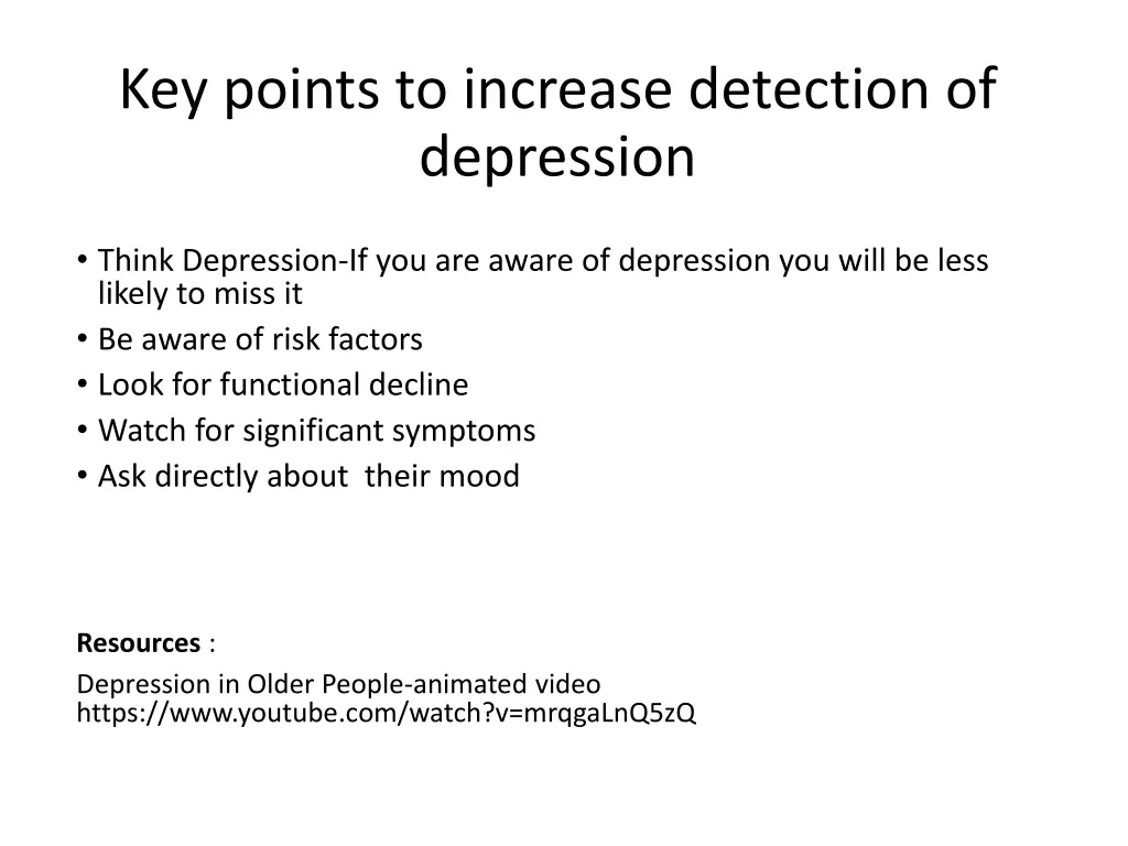 key points to increase detection of depression