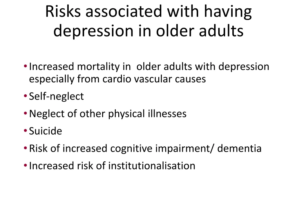 risks associated with having depression in older