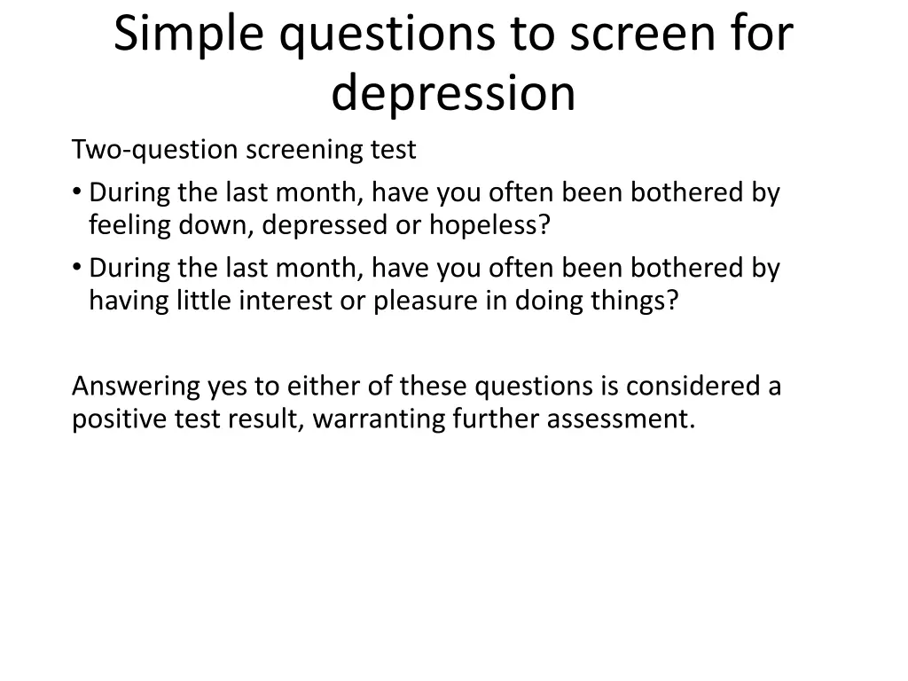 simple questions to screen for depression