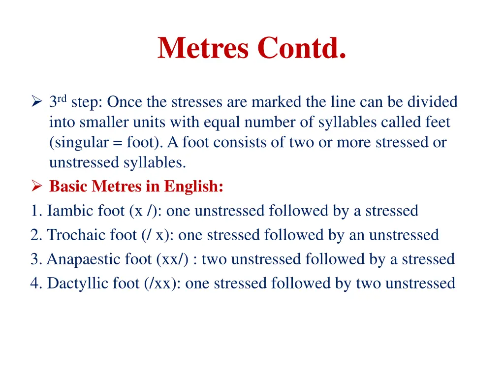 metres contd