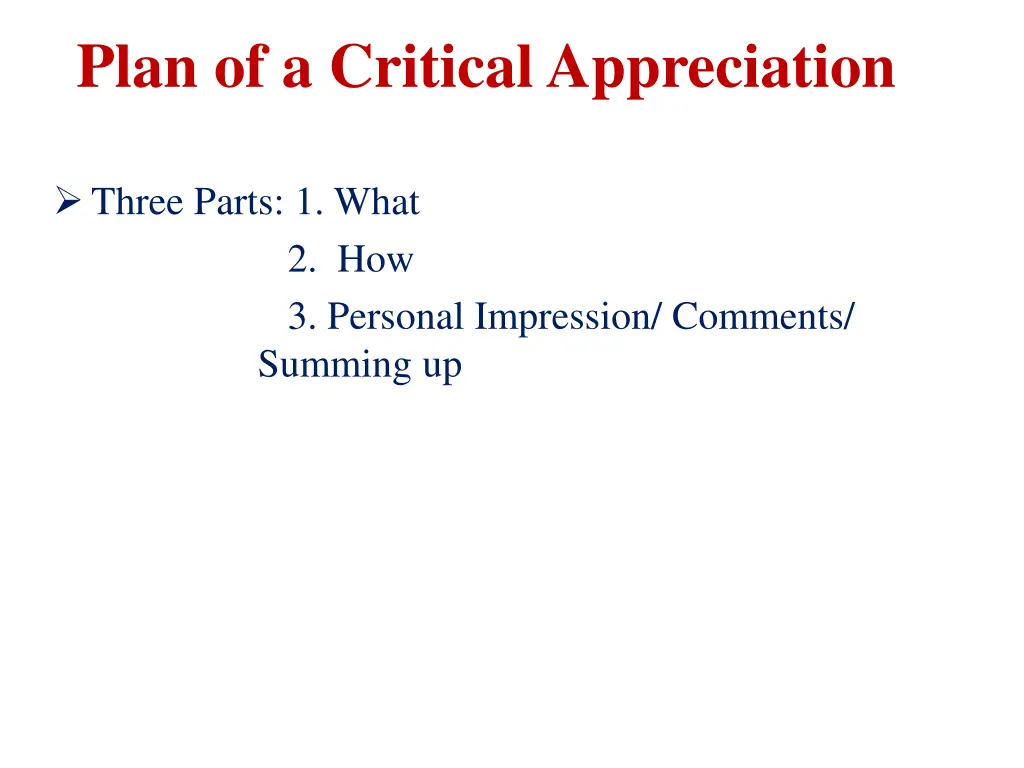 plan of a critical appreciation