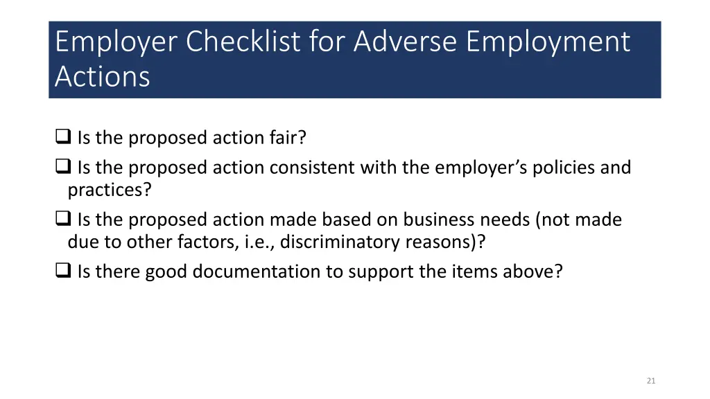employer checklist for adverse employment actions